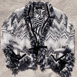 St. John Fringe Mesh Fringe Trim Blazer Jacket